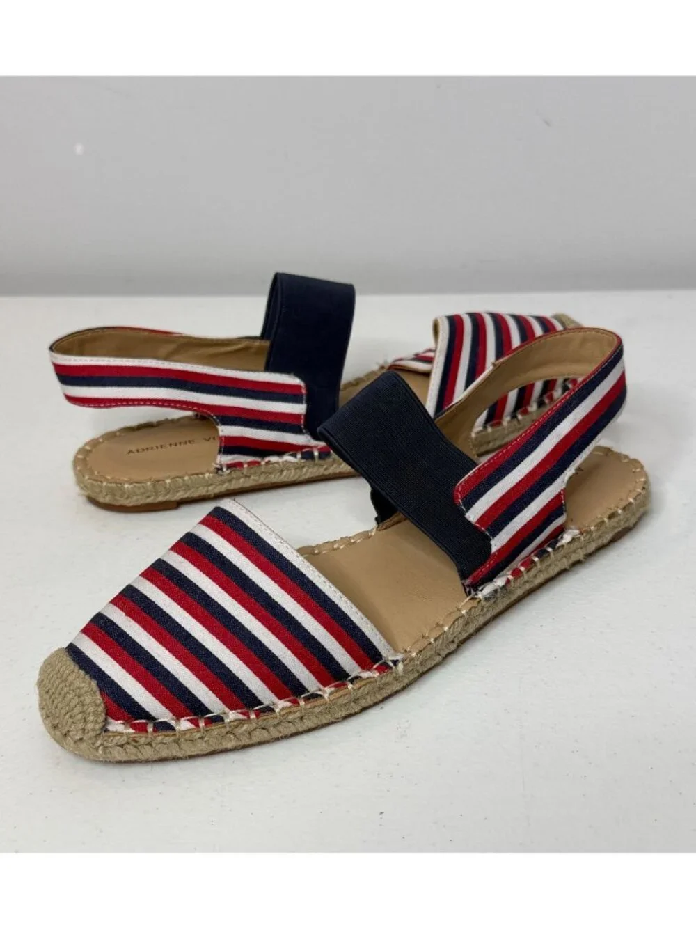 Adrienne Vittadini 7.5 Striped Espadrille Sandals Nautical Coastal Preppy Resort